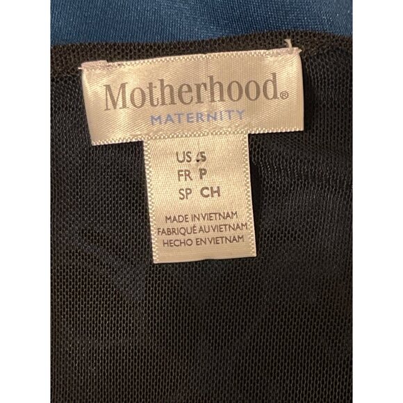 Motherhood Maternity Blue & Black Floral Mesh Overlay Dress Sheer Sleeves Empire - Picture 3 of 4